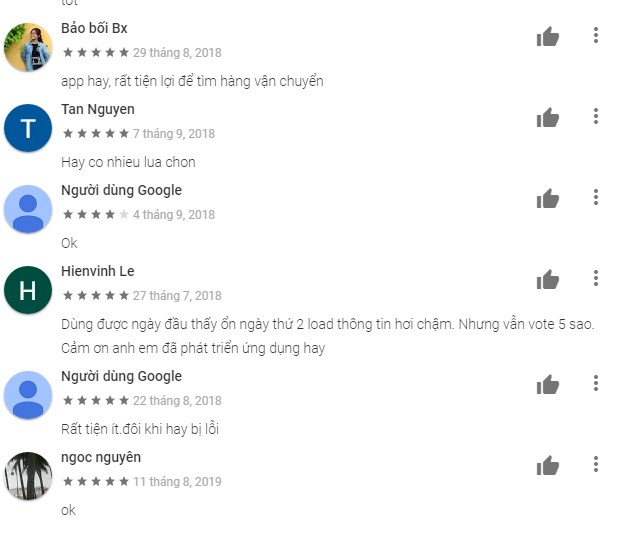 Feedback app tìm hàng cho xe tải