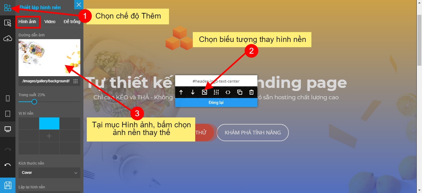 Thao tác với HÌNH NỀN: thay hình ảnh nền / video background